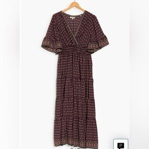 NWOT Max Studio Boho Print Short Sleeve V-Neck Maxi Dress in Purple/ Pink Sz 1X